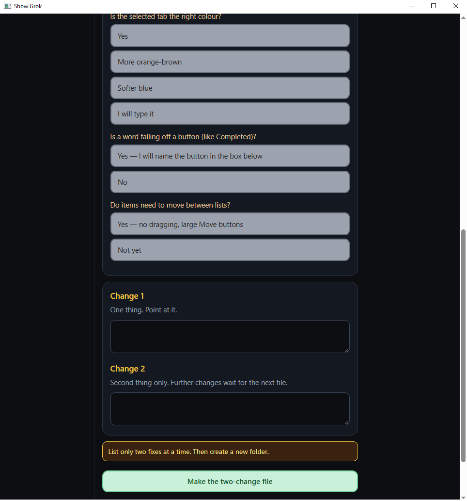 Two Changes tab with Change 1 and Change 2